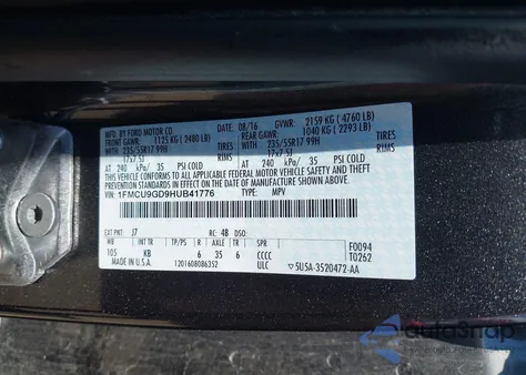 2017 Ford Escape Se from USA, damaged, VIN 1FMCU9GD9HUB41776